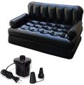 5 in 1 Inflatable Three Seater Queen Size Sofa Cum Bed Air Folding Bed Couch Blow up Mattress with Electronic Pump Portable Sofa (188x152x64 cm, Black) (Inflatable Sofa) (A1). 