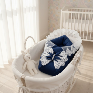 Baby Bellezza Official Velvet Baby Carry Nest with Lace | Soft Newborn Sleeping & Carrying Bed | Navy Blue & Light Pink Baby Nest , Light Blue And Dark Pink