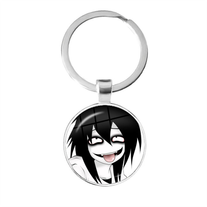 2021 New Style Jeff and Jane The Killer Pendant Keychain Creepypasta Creepy Pasta Ticci Toby Fashion Glass Key Ring Jewelry