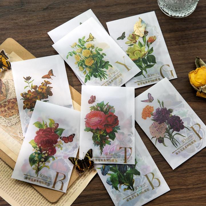 RHS Online 40PCS Grace Bouquet Series Flower Butterfly PET Stickers ...