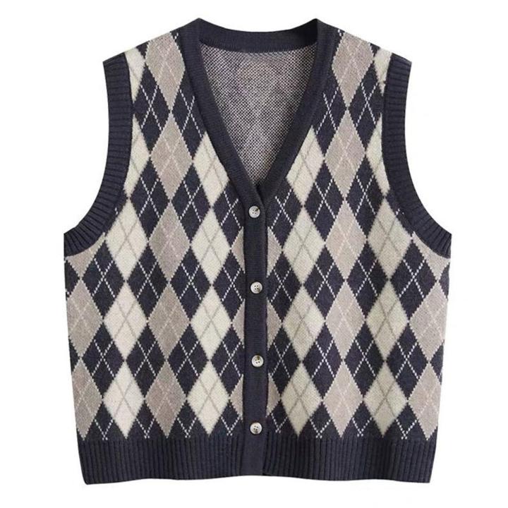 RULINWOODS Women Checked Sweater Vest Street Fashion Retro Plaid Vest