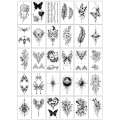 Sketching flower with high-end butterfly black and white scar covering rose small fresh temporary tattoo sticker. 