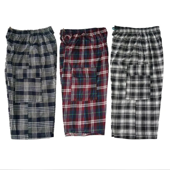 (Pack%20of%203)%20Men's%20Cotton%20Three%20Quarter%20Shorts%20with%20Pockets%20-%20Checkered%20Summer%20long%20Shorts%20for%20Men%20and%20Boys%20-%20Image%203