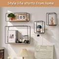 Wall Mounted Floating Shelves Black Set of 4 Rectangle, Modern Metal Wall Shelf, Simple Wood Partition Storage Shelves, Wall Decor Rack for Bedroom, Living Room, Kitchen and Office Customized by Creative Decore. 