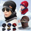 2023 New Winter Knit Cap Men And Women Outdoor Warm Thickening Plus Velvet Loose Winter Hat With Scarf Brand Winter Ski Mask Hat. 