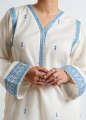 2-Piece Stitched Embroidered suit 2pcs Suit for women Stitched Off-White & Blue ready to wear 2 pc dress. 