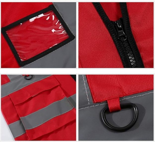 4 Pocket High Visibility Red Safety Vest with Reflective Strips | Daraz.pk