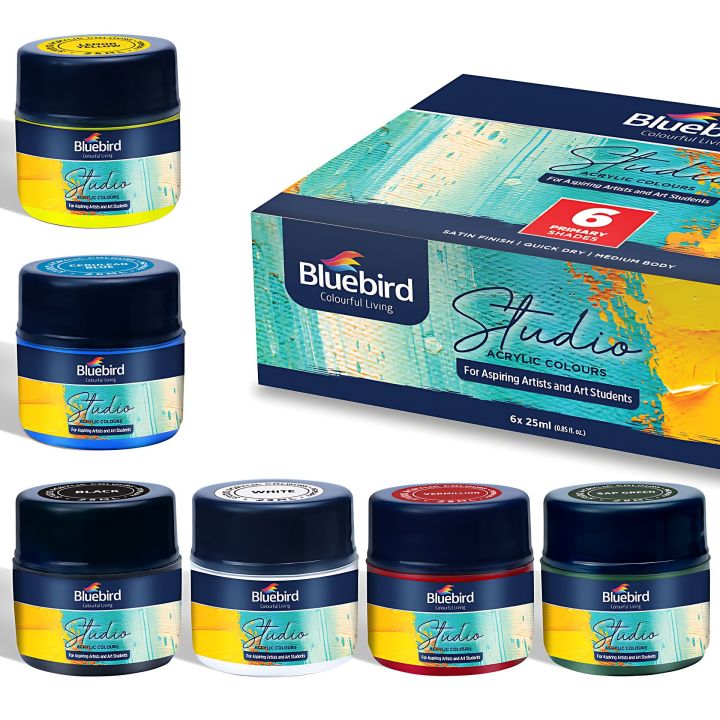 Bluebird Studio Acrylic Colours – 25 ml – Set of 6 Primary Colors ...