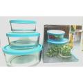 3 Pcs Round Glass Bowls Set Food Container Freeze Microwave Oven Safe Air Tight Lid. 