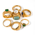 Jewelry Wholesale 18K Gold Plated Irregular Wrinkle Lava Stainless Steel Open Rings for Women Statement Rings. 