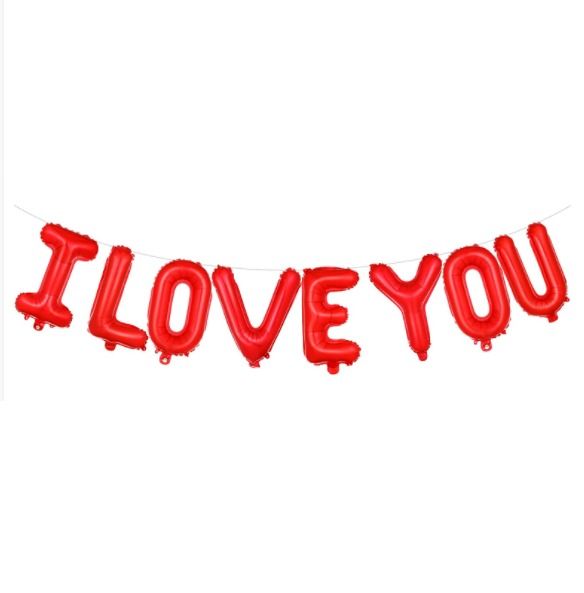 I love You Letter Foil Balloons Banner Set For Valentine's Day, Anniversary Decorations