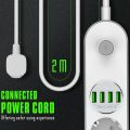 Joyguard Multi-Socket Power Strip EU Plug Surge Protector 4 Sockets/ Outlets 4-port 3.4A USB   Port with Extension Socket & 2.0M Cable Electrical Wall Charger Adapter for Home Office -Black. 