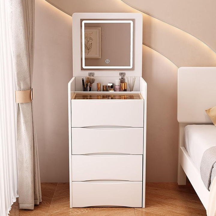 Arqam.B Integrated with Flip Top Lighted Mirror，Vanity Desk with Internal Storage Area,2 Drawers，Makeup Vanity Table with Storage Makeup Stool，Practical and Space Saving，Bedroom (To be customise)