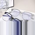 【Qian poem li Store】Classic lightweight semi rimless gaming reading glasses anti eye eyestrain blue blocking men anti glare UV ray fashion. 