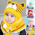 【AmbitionmA】 6M-34M Unisex Winter Kids Baby Girls Boys Cartoon Bear Stripe Knit Hat Cap Woolen Yarn Scarf Earmuff Warm keep Set for outdoor. 