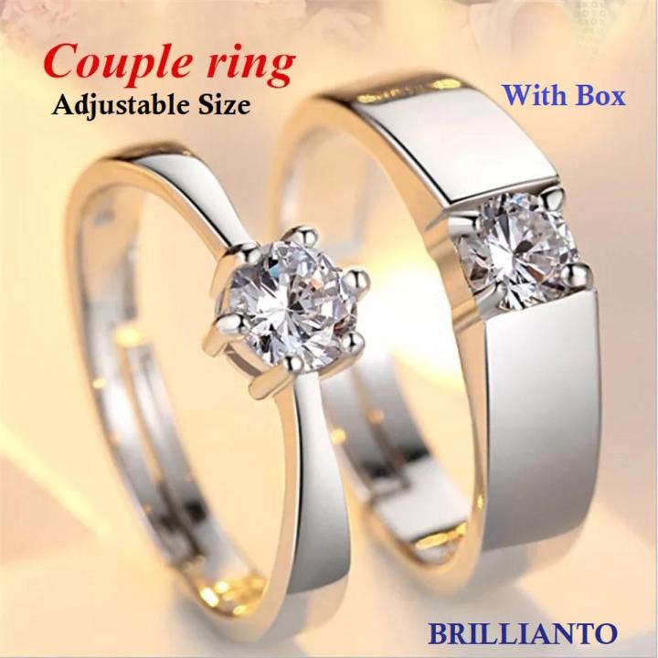 2 Pcs Pair Couple Rings set with Box for Girls and Boys lovers Silver Plated Adjustable Simple Best Gift