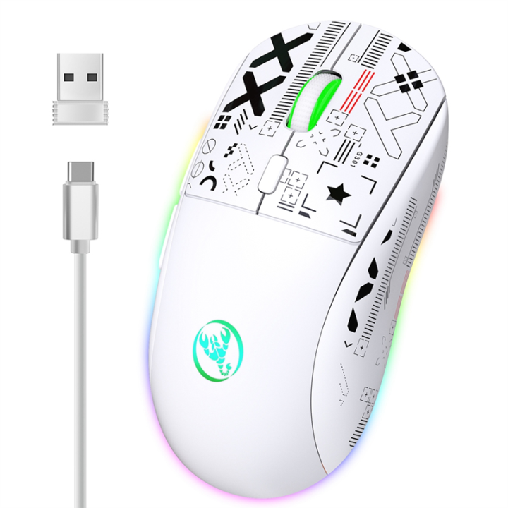 T90 2.4G Wireless Mechanical Mouse RGB Gaming Mouse Ergonomic 3600DPI Mouse 11 RGB Lighting Modes Mice White