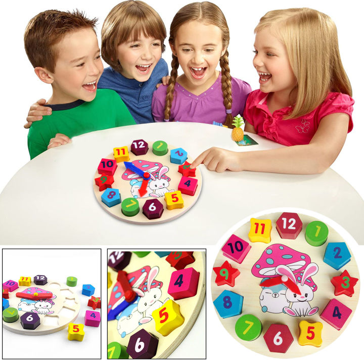 Little star Wooden blocks toys Digital Geometry Clock Children's Educational toy for baby boy and girl gift