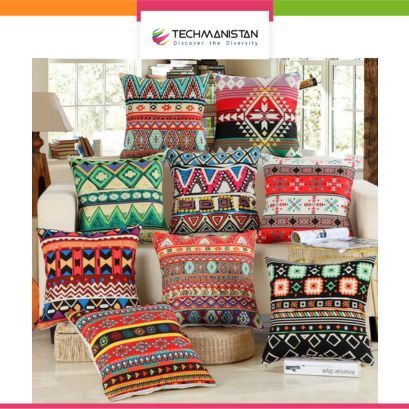 Techmanistan Pack Of 9 Ethnic Design African Geometric Cushions Without Filling, Printed Cushion Covers For Sofa, Fancy