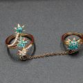 Double  Finger Cuff Ring with Zircon trendy for Girls women high quality golden. 