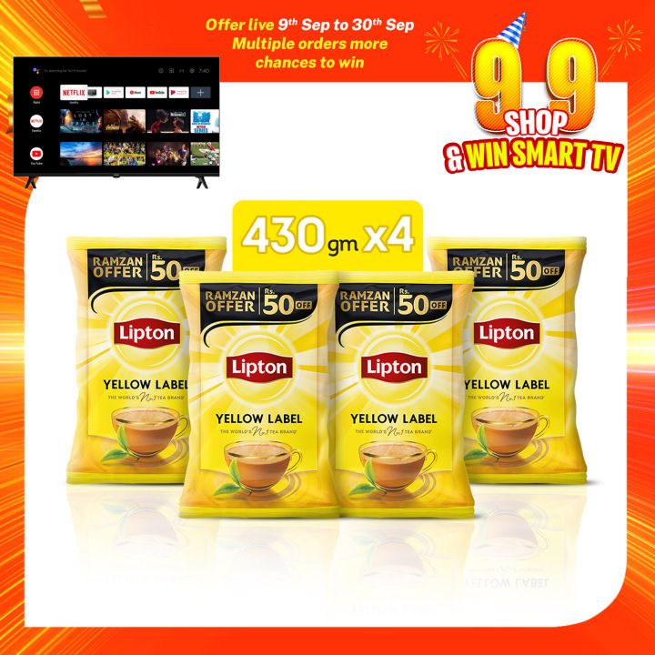 Lipton Yellow Label | Pack Of Four 430Gm | Black Tea | New Stronger Taste