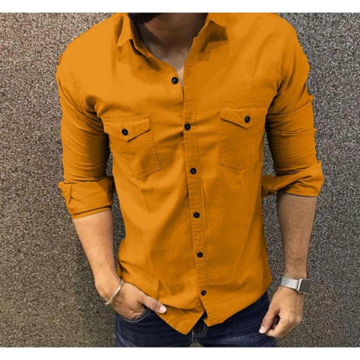 Mustard Yellow Double Pocket Casual Shirt