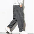 Yfashion Men Corduroy Pants Casual Solid Color Mid-waist Straight Harem Trousers Large Size Loose Wide Leg Pants color. 