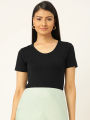 Women's Scoop Deep Neck Half Sleeves T Shirt (Plain). 