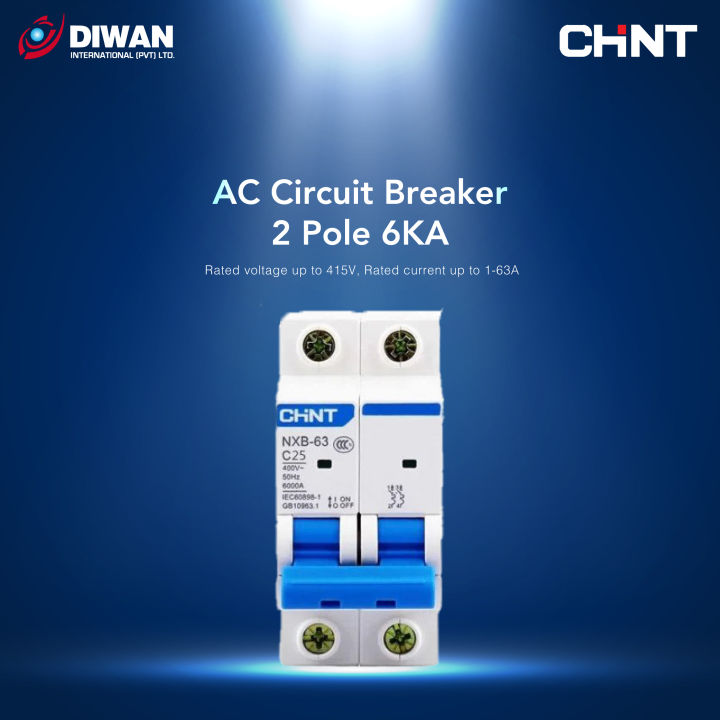 CHINT AC MCB Double Circuit Breaker 6000A NXB-63 2P 6KA