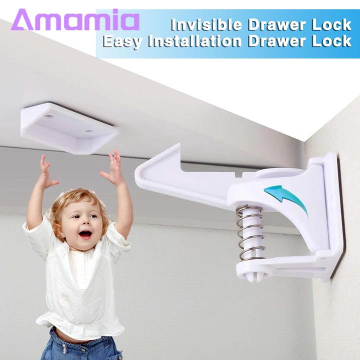 No Drilling Cabinet Lock Baby Safety Lock Invisible Buckle Self Adhesive Punch-free Child Protection for Closet Drawer Baby-proofing Product Invisible Drawer Lock