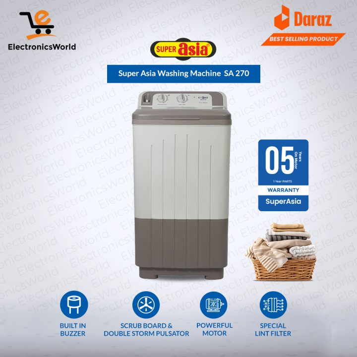 Super Asia Washing Machine Model SA-270-Fast Wash \Fast Wash Crystal - Large Size 10 KG Washing Capacity- With 5 Years Warranty
