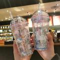 Unicorn Transparent Sipper/Water Bottle/Mason Jar/Tumbler with Straw for Kids Glitter Sipper with Toy Creative Double Layer Drinking Water Bottle Tumbler, Portable Juice Coffee Milk Cup. 