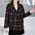 Yfashion Women Short Pea Coat Retro Trendy Plaid Suit Collar Coat Elegant  Fit Single-breasted Warm Jacket color. 