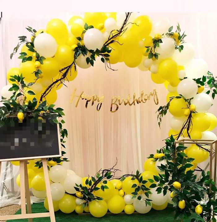 Yellow Happy Birthday - Kids Theme - Happy Birthday theme Yellow - Latex balloons - Happy Birthday Card Banner  - Foil Number balloon - Best for Happy Birthday Theme Style