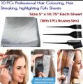 10 PCs Hair Streaking Sheets Aluminum Foil Sheets for Pop Up Hair Highlighting Hair Coloring Bleaching, Lightening fashion Hair Style with 3 PCs brushes Sets. 
