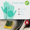 Pair Of  Magic Washing Gloves - Reusable Silicone Gloves with Wash Scrubber, Heat Resistant, for Cleaning, Household, Dish Washing, Washing the Car. 