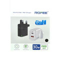 Rofee RG-130 Smart & Fast Dual Port USB-A&C 30W Wall GaN Charger Without Cable 3 Pin. 