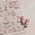 Noble Rococo Bunny Girl Pearl Butterfly Easter Egg Rabbit Soft Relief Self Adhesive 5D Nail Art Decoration Sticker 3D Nail Decal. 
