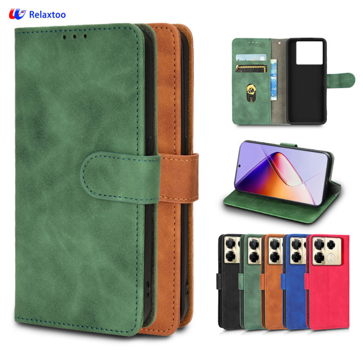 Relaxtoo For Infinix Note 40 4G and Note 40 Pro 4G 5G and Note 40 Pro Plus 5G Luxury Leather Flip Case Wallet Card Slot Stand For Note40 Note 40Pro Note 40 Pro+ Note 40 ProPlus Book Cover With Lanyard Skin Feel