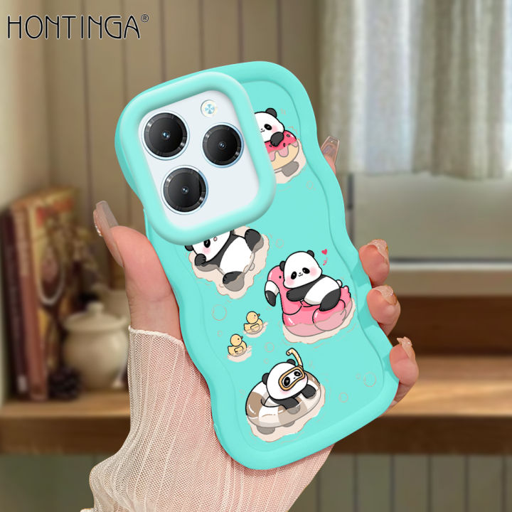 Hontinga for Infinix Hot 40 Pro Tecno Spark 20 Pro Back Cover Cute Panda Pattern Luxury Phone Cover Soft Silicone Macaron Wave Mobile Case