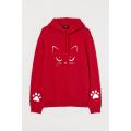Kitty With Paw Printed Sleeves Kangaroo Hoodie For Women. 