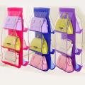 6 Pockets Hanging Purse Handbag Organizer Clear Hanging Shelf Bag Collection Storage Holder Collection. 