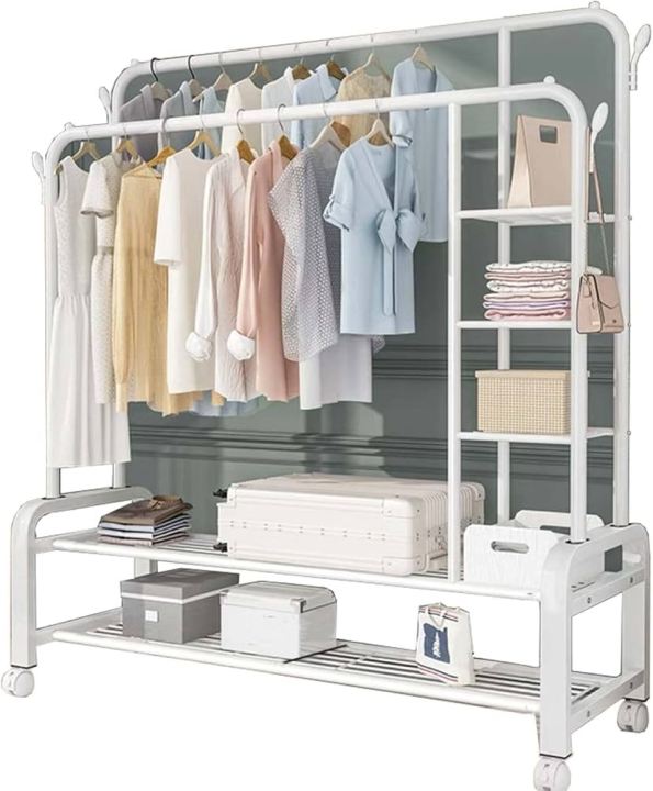 HT%20%20Double%20Pole%20Clothing%20Rack%20Freestanding%20Coat%20Hanger,%20Clothes%20Hanging%20Rails%20With%20Lower%20Storage%20Shelf%20-%20Image%202