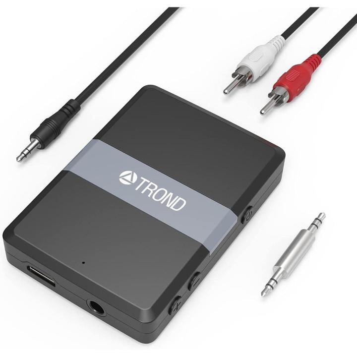 TROND Bluetooth Transmitter Receiver 5.0, 2-in-1 Wireless 3.5mm Audio Adapter, AptX Low Latency, Smart Codec Indicator, 2 Devices Simultaneously, for TV, Home Sound System
