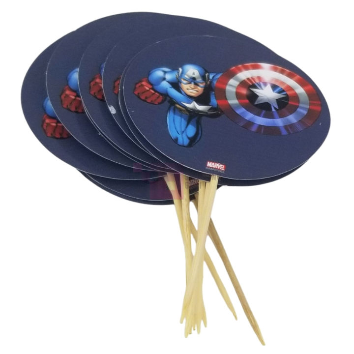 Captain%20America%20Cupcake%20Topper%20-%202.5%20Inch%20-%20Avengers%20Themed%20Party%20-%20Blue%20-%20Boys%20-%20Pack%20Of%2010%20-%20Image%202