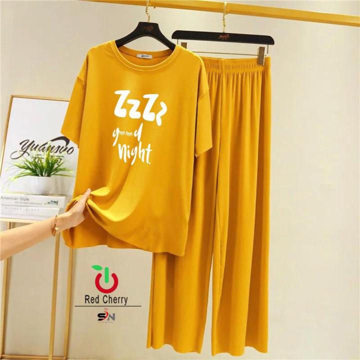 Yellow Good Night Printed Flapper Style Night suit For Girls Sleep