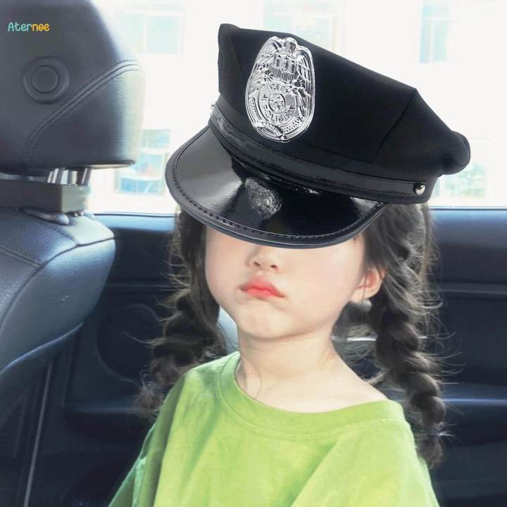 Children%20Police%20Hat%20Kids%20Costume%20Police%20Hat%20Hat%20for%20Stage%20Black%20A%20Eagle%20Badge%20-%20Image%202