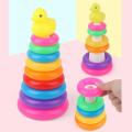 Rainbow Tower with Little Yellow Duck Sorting Stacking Building Blocks Tower Circle Rings Early Education Toy 9 Pcs. 