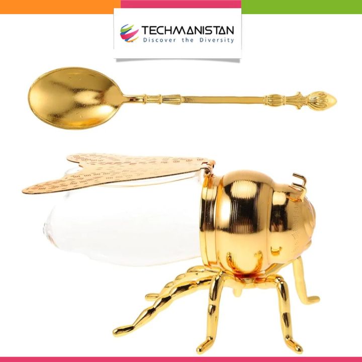 Techmanistan Honey Bee Shape Glass Honey Pot, Honey Bee Shape Spice Box, Blowing Glass Bee Figurine Honey Dispenser Honey Container Storage Box