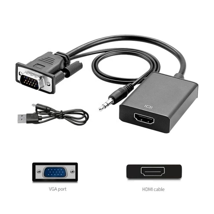 Premium VGA to HDMI Connector Adapter - High Quality, Audio Support